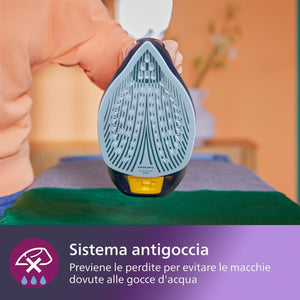 Philips Azur Serie 7000 Ferro da stiro a vapore - 3000 W, Vapore Continuo 55g/min, Colpo vapore da 250 g, vapore verticale, piastra SteamGlide Elite, Blu/Giallo (DST7060/20)