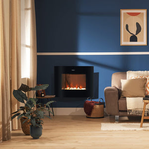 Cecotec Cheminée électrique Ready Warm 2200 Curved Flames. 2000W, 22", 2 niveaux de puissance, 20m2, Télécommande, Panneau curve en verre templé (35", Nero | Telecomando)