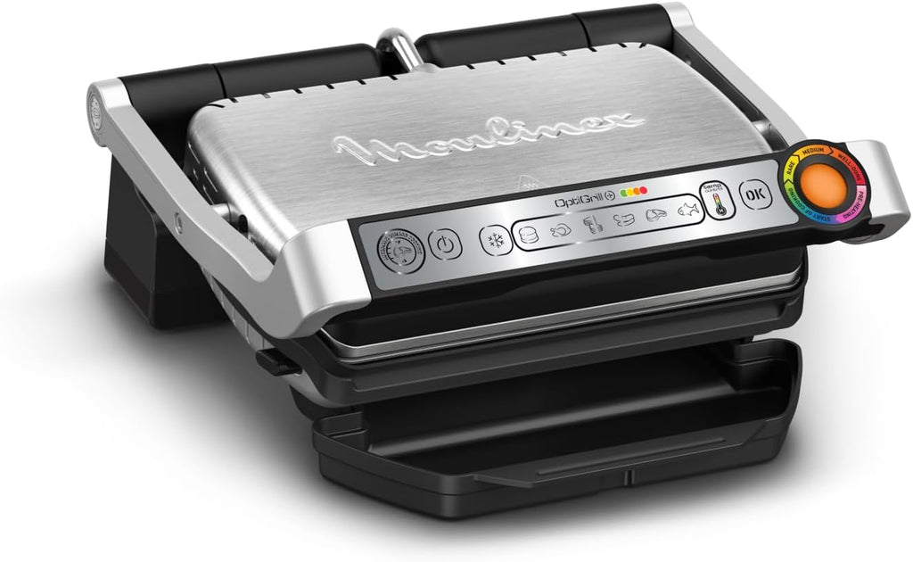 Moulinex Optigrill+, Griglia Elettrica da Interno Ideale per Cucinare Carne, Pesce e Verdure, Indicatore di Cottura e 6 Programmi Automatici, Piastre Antiaderenti, GI712D
