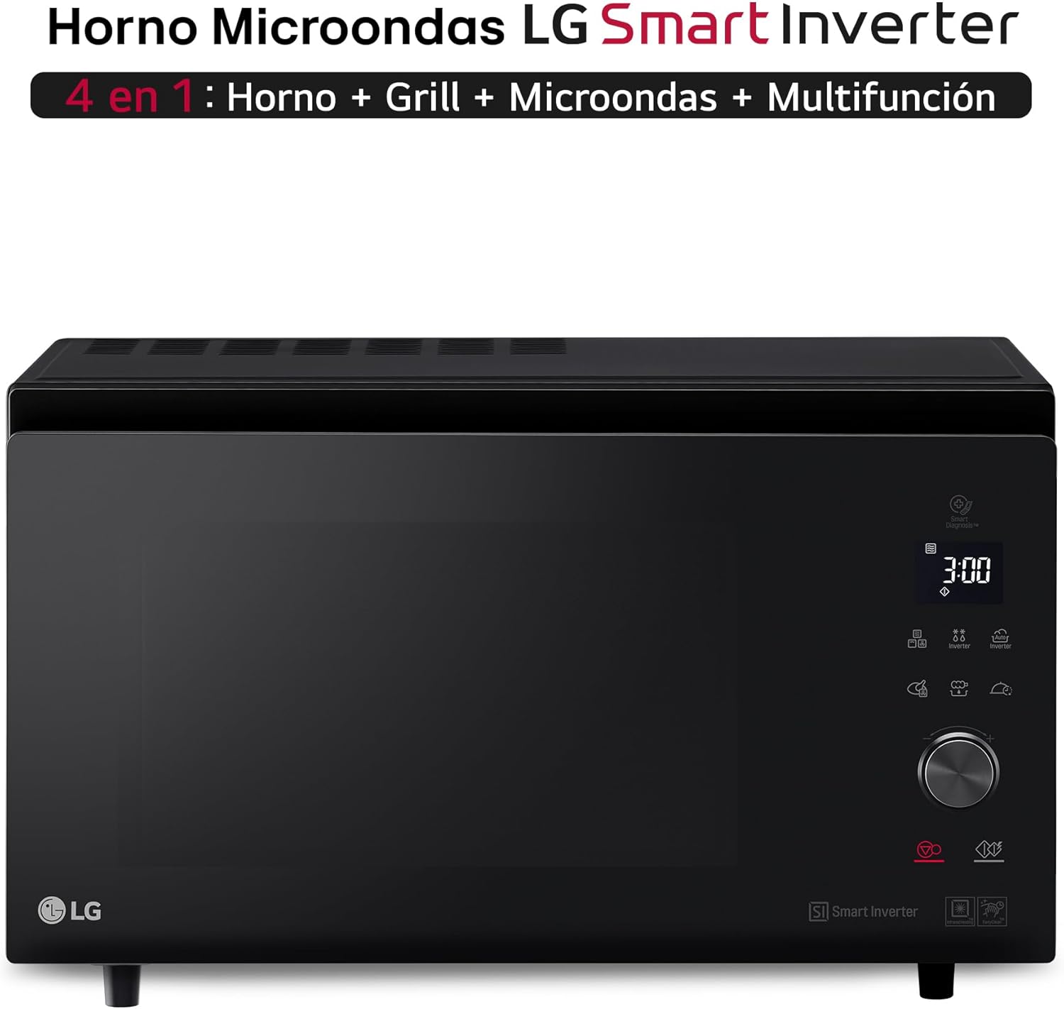 LG MJ3965BPS Forno Microonde Smart Inverter Combinato e Ventilato con Doppio Grill, 39 Litri, 1350 W, Programmi Automatici, 5 Livelli di Potenza, Piatto Microonde Crispy Incluso - Nero Fumè
