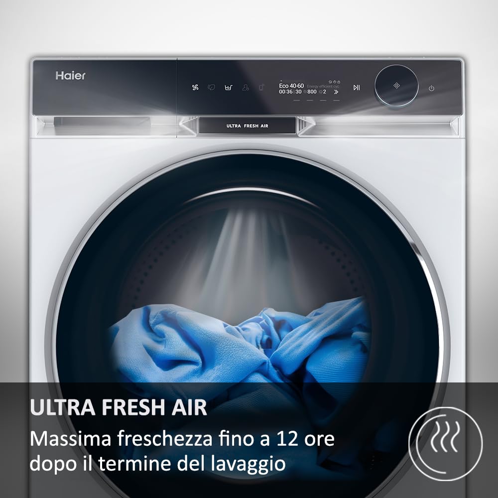 Haier X Serie 11, Lavatrice a carica frontale 10 KG, Libera Installazione, Classe A-20%, 1400 giri, Vapore, 16 programmi, Intelligenza Artificiale, Capacità XXL, 85x60x61 cm, Bianca - HW100-BD14397U1S
