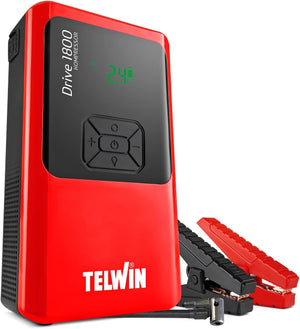 Telwin Drive 1800 Kompressor Avviatore Booster Multifunzione 12V Portatile e Ultracompatto per Auto Moto Barche con Compressore Integrato, Powerbank e Luce Led, 1800A start max