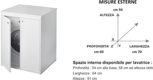 Negrari 5012P/5017P Mobile coprilavatrice con scaffale portaoggetti, Resistente all'umidità, Kit di Fissaggio a Muro Incluso, Interno e Esterno, L70 x P60 x H94, Bianco, 70 X 60 X 94