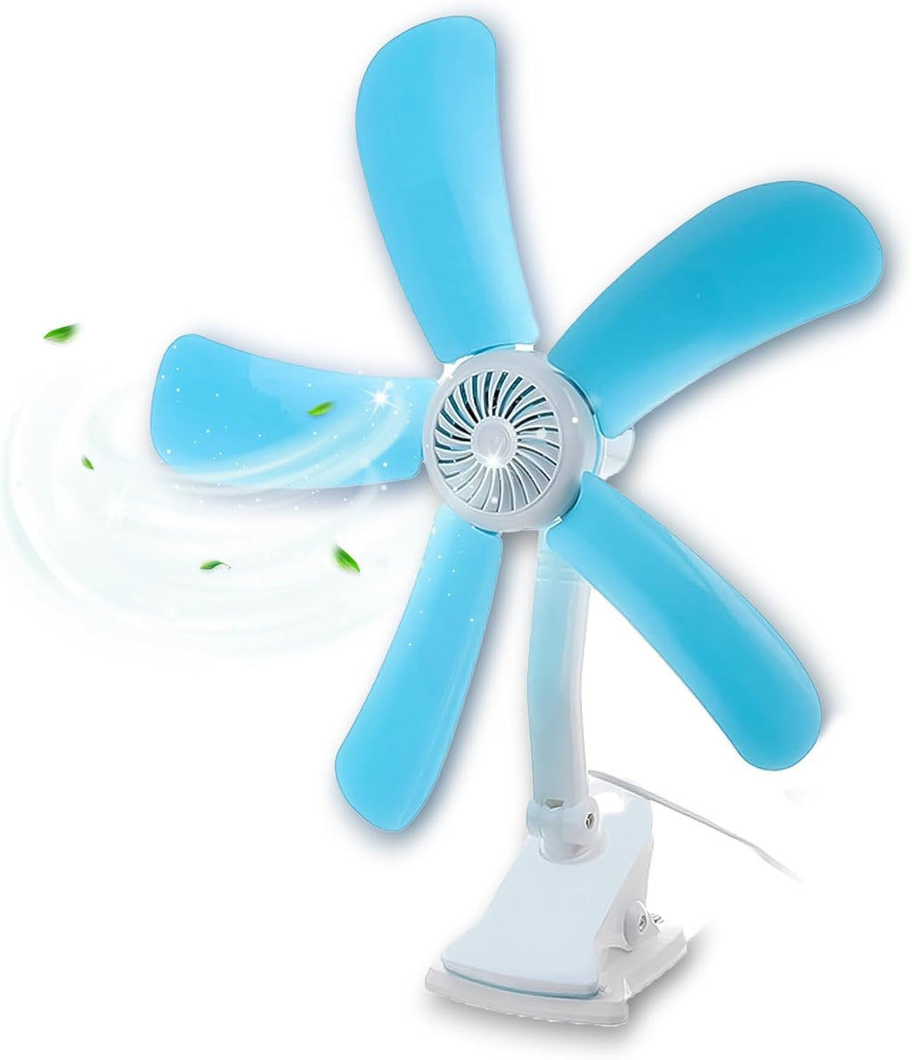 AntDau71® - Piccolo Ventilatore elettrico con Pinza e Doppio Snodo dotato di 5 Pale per Tavolo Scrivania Casa Letto Ufficio