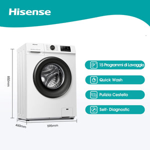 Hisense WFVC6010E - Lavatrice a Carica Frontale 6 Kg, 1000 rpm, 15 Programmi, Display LED, Programma Rapido, Partenza Ritardata, Child Lock