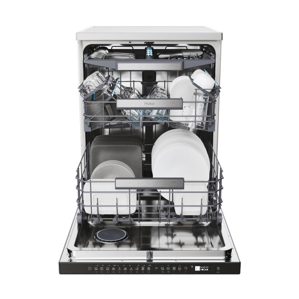 Haier I-Pro Shine Serie 7 Lavastoviglie a Libera Installazione 60 cm, 14 Coperti, 10 Programmi, Classe A, Lavaggio Flex Zone, App hOn + AI, AxLxP 85x 59,7x59,8 cm, Stainless Steel- XF 4A4M4PDX