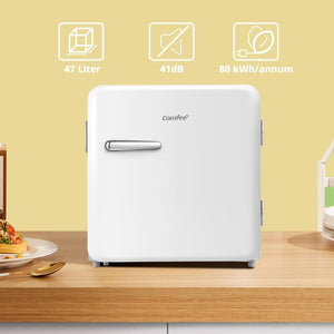 COMFEE' RCD50WH2RT(E) Frigorifero Piccolo 47 Litri, Design Retrò, Mini Frigorifero da Tavolo, Comparto Refrigeratore, Silenzioso, Frigo Bar da Ufficio, Casa, Bianco