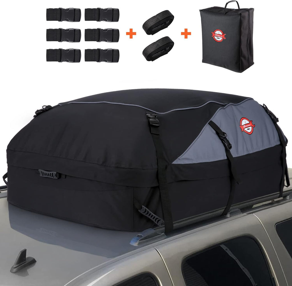 Sailnovo Box da Tetto Auto Box Portapacchi Auto Pieghevole Impermeabile Resistente 1000D 450L con Gancio per Porta, Cinghie Rinforzate (450L/ Nylon 1000D)