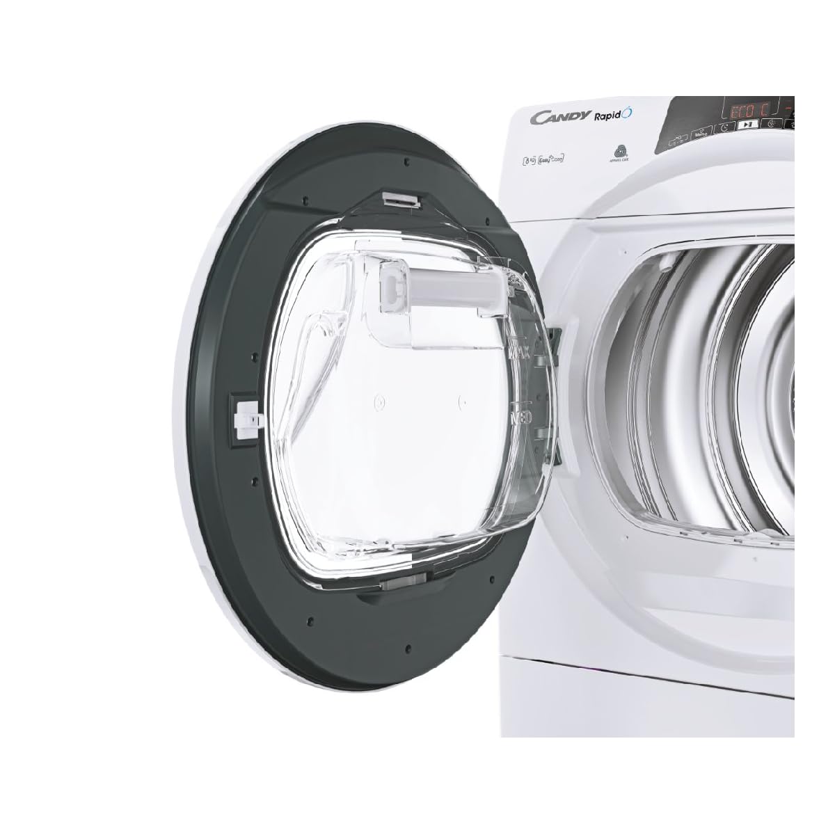Candy RapidÓ ROE H8A2TE-S - Serbatoio per condensa Easycase da 8 kg, con indicatore ottico di riempimento direttamente in oblò/funzionamento intelligente con Wi-Fi moderno + Bluetooth