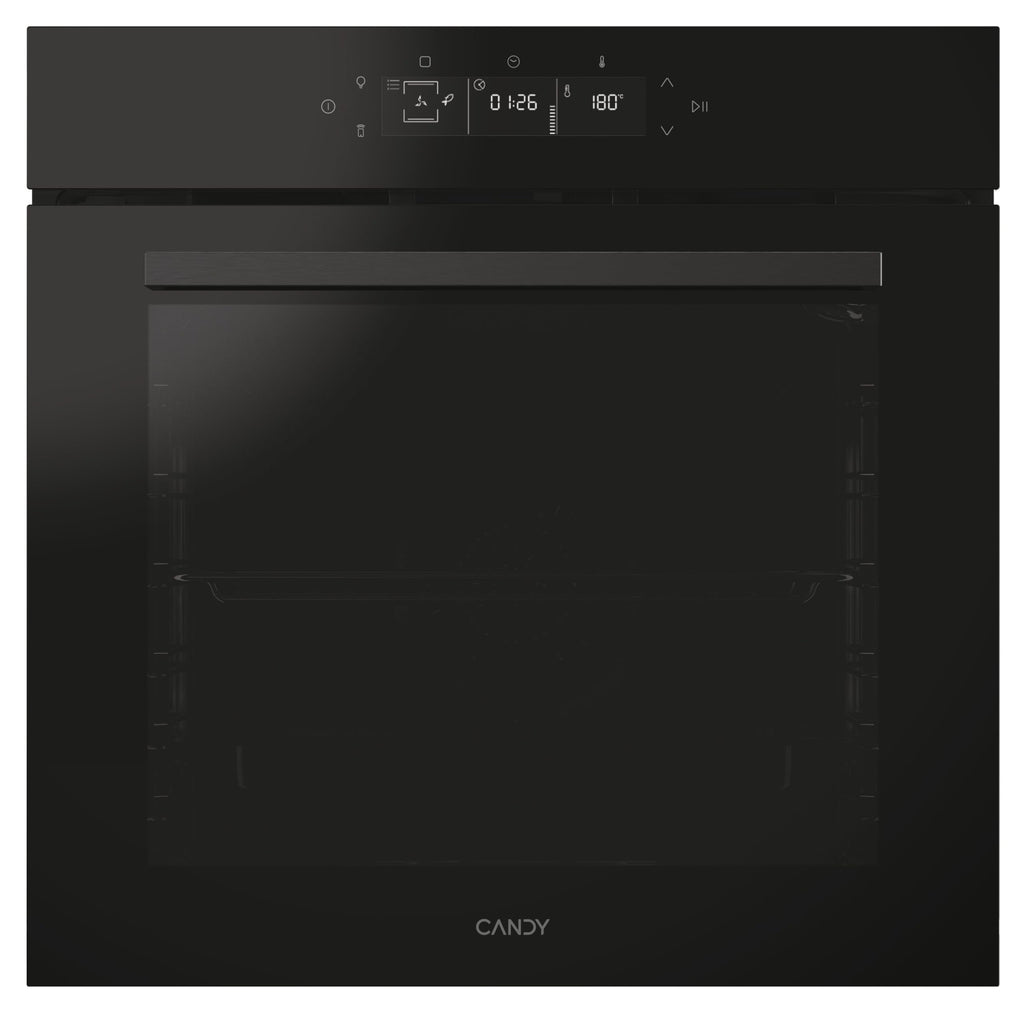 CANDY CA6 N5G3YTB Forno multifunzione da incasso, pirolisi, calore pulsato, classe A++, 78 litri, connettività Wi-Fi, 2 lecchefritte + 2 griglie + 1 coppia di guide telescopiche, chiusura morbida