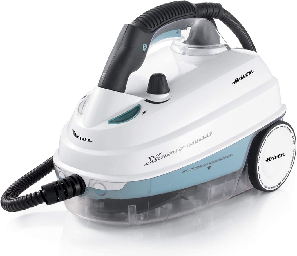 Ariete 4146 XVapor Deluxe - Pulitore a Vapore Mobile, 5 bar, Vano Portaccessori Integrato, Autonomia fino a 55', Cavo 6 m, 1500W, Bianco