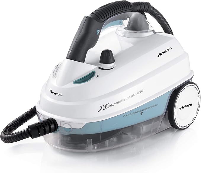 Ariete 4146 XVapor Deluxe - Pulitore a Vapore Mobile, 5 bar, Vano Portaccessori Integrato, Autonomia fino a 55', Cavo 6 m, 1500W, Bianco