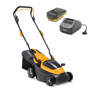 Stiga Tagliaerba a Batteria Collector 136e Kit, Per Giardini Fino a 250 m², Larghezza Taglio 34 cm, Batteria ePower da 20 V (2 x 2 Ah), 550 W, 2 Batterie e Caricatore Inclusi, giallo