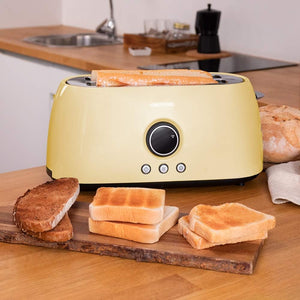 Cecotec ClassicToast 15000 Tostapane digitale extra doppio giallo 1500 W, 2 slot extra larghi per 4 toast, display digitale, 3 funzioni, aste superiori, design retrò, colore giallo