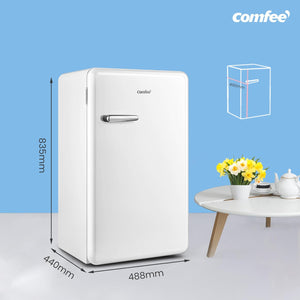 COMFEE' RCD93WH2RT(E) Frigorifero piccolo 93 L, Design retrò, Mini frigo mona porta, Controllo della temperatura, Adatto a casa, ufficio e hotel, Bianco