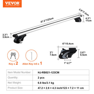 VEVOR Barre Trasversali Universali per Portapacchi in Alluminio 120 cm, Adatte per Barre Laterali Rialzate, Capacità di Carico di 90 kg, Barre Trasversali con Serrature, per SUV, Berline e Furgoni