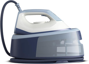 Philips Ferro da stiro con Generatore di Vapore Serie 3000, 2400W, 120g/min di Vapore Continuo, Colpo Vapore da 350g, 6 Bar, Vapore Verticale, Piastra in Ceramica, Azzurro Intenso (PSG3000/20)