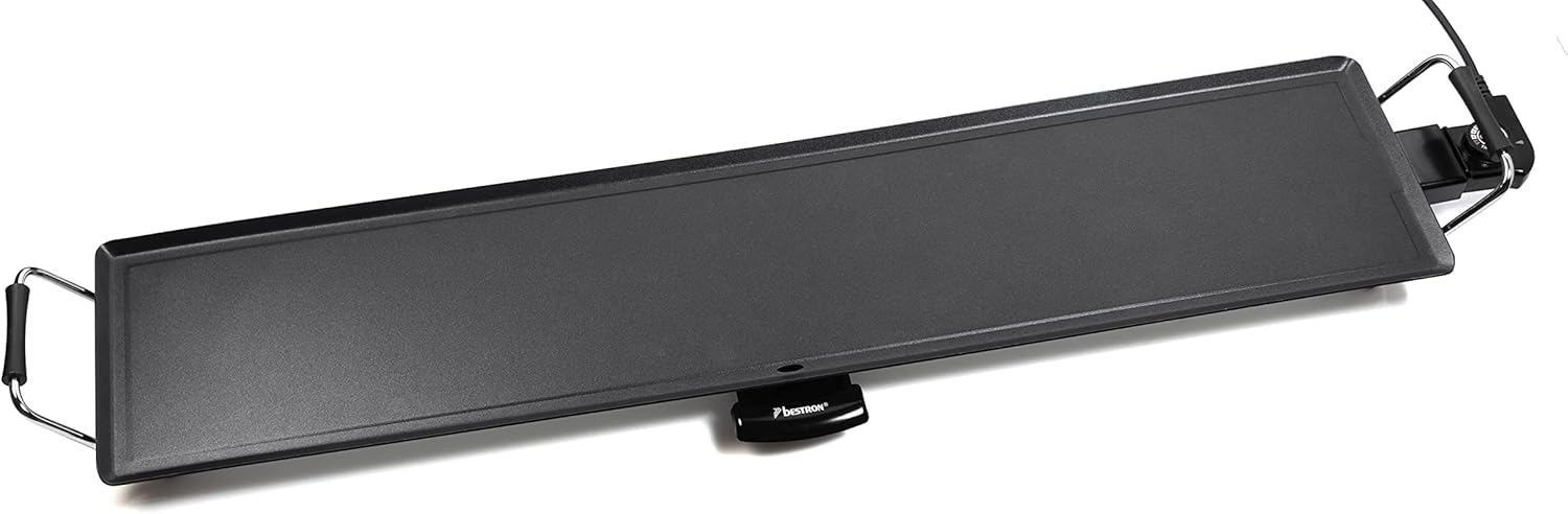 Bestron Piastra elettrica per grigliare, XXXL Plancha piastra con rivestimento antiaderente, divertimento alla griglia per un massimo di 10 persone, superficie di cottura extra-lunga, colore: nero