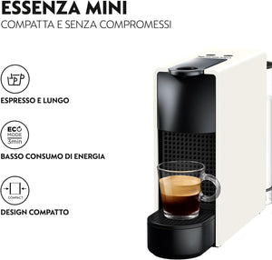 Nespresso Essenza Mini XN1101, Macchina da Caffè Krups, 2 Lunghezze, Eco Mode, Bianco
