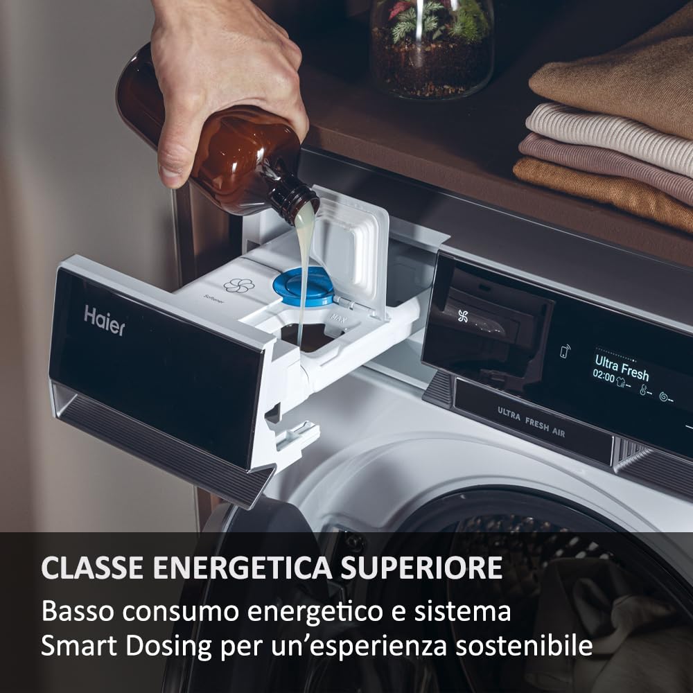 Haier X Serie 11, Lavatrice a carica frontale 10 KG, Libera Installazione, Classe A-20%, 1400 giri, Vapore, 16 programmi, Intelligenza Artificiale, Capacità XXL, 85x60x61 cm, Bianca - HW100-BD14397U1S