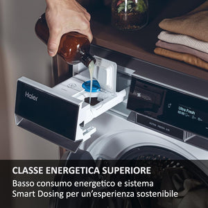 Haier X Serie 11, Lavatrice a carica frontale 10 KG, Libera Installazione, Classe A-20%, 1400 giri, Vapore, 16 programmi, Intelligenza Artificiale, Capacità XXL, 85x60x61 cm, Bianca - HW100-BD14397U1S