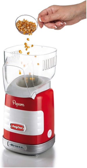 Ariete 2956, Pop Corn Party Time, Macchina per Pop Corn, Scoppia 60gr di Mais per Pop Corn in 2 minuti con Aria Calda, Senza Grassi, 1000 Watt, Rosso