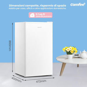 COMFEE' RCD93WH2(E) Frigorifero mono porta 93 L, Controllo della temperatura, Frigorifero piccolo sottotavolo, Silenzioso, Bianco