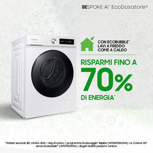 Samsung Lavatrice BESPOKE AI con Ecodosatore WW11BB744DGWS3 Libera installazione, 11 Kg, 1400 RPM, Classe A, Wifi, Vapore, Carica Frontale, 60l x 85h x 60p cm, Bianca con Oblò Nero