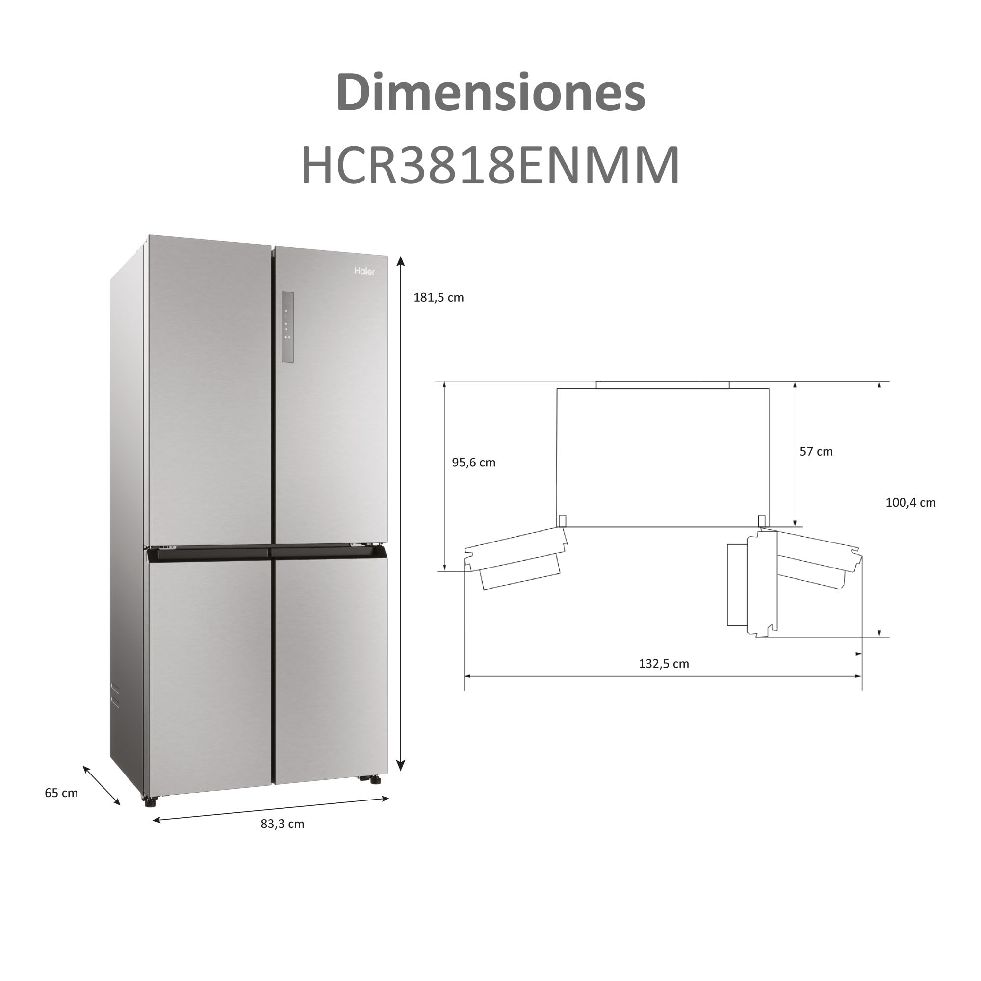 Haier HCR3818ENMM CUBE 83 SERIE 3 Frigorifero congelatore / 4 porte con frontale in acciaio inox/Total No Frost/Inverter Compressore/XL-Slim-Line Air Surround