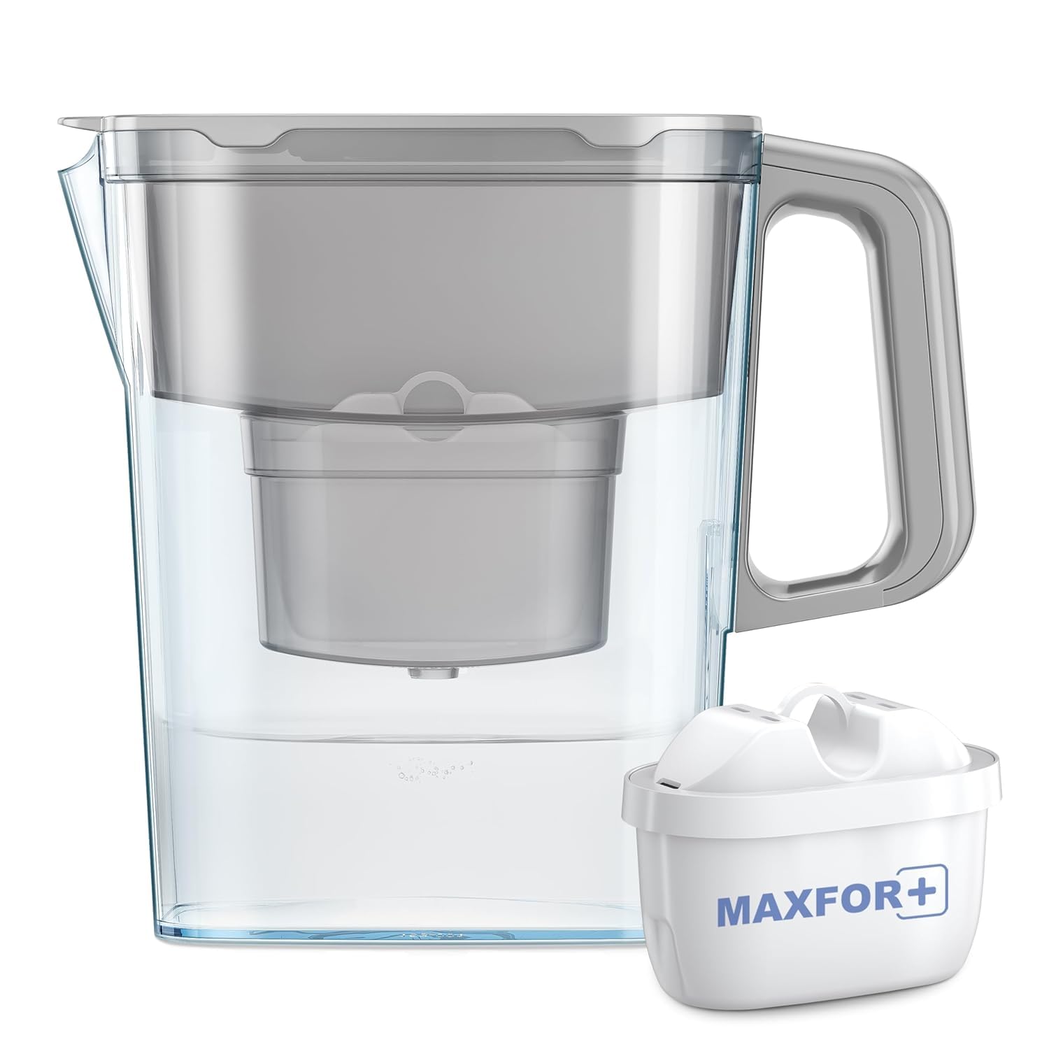 AQUAPHOR Compact Caraffa Filtrante per Acqua con 1 Cartucce MAXFOR+ 200L - 2,4L - Grigio