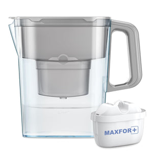 AQUAPHOR Compact Caraffa Filtrante per Acqua con 1 Cartucce MAXFOR+ 200L - 2,4L - Grigio