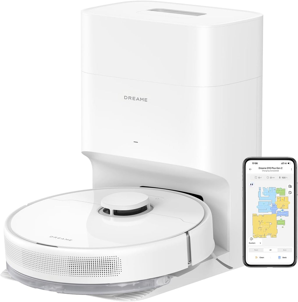 DREAME D10 Plus Gen 2 Robot Aspirapolvere Lavapavimenti con Svuotamento Automatico Polvere, Navigazione LiDAR Rilevamento Ostacoli, Aspirazione 6000Pa Tappeti Peli Animali, Autonomia 285min