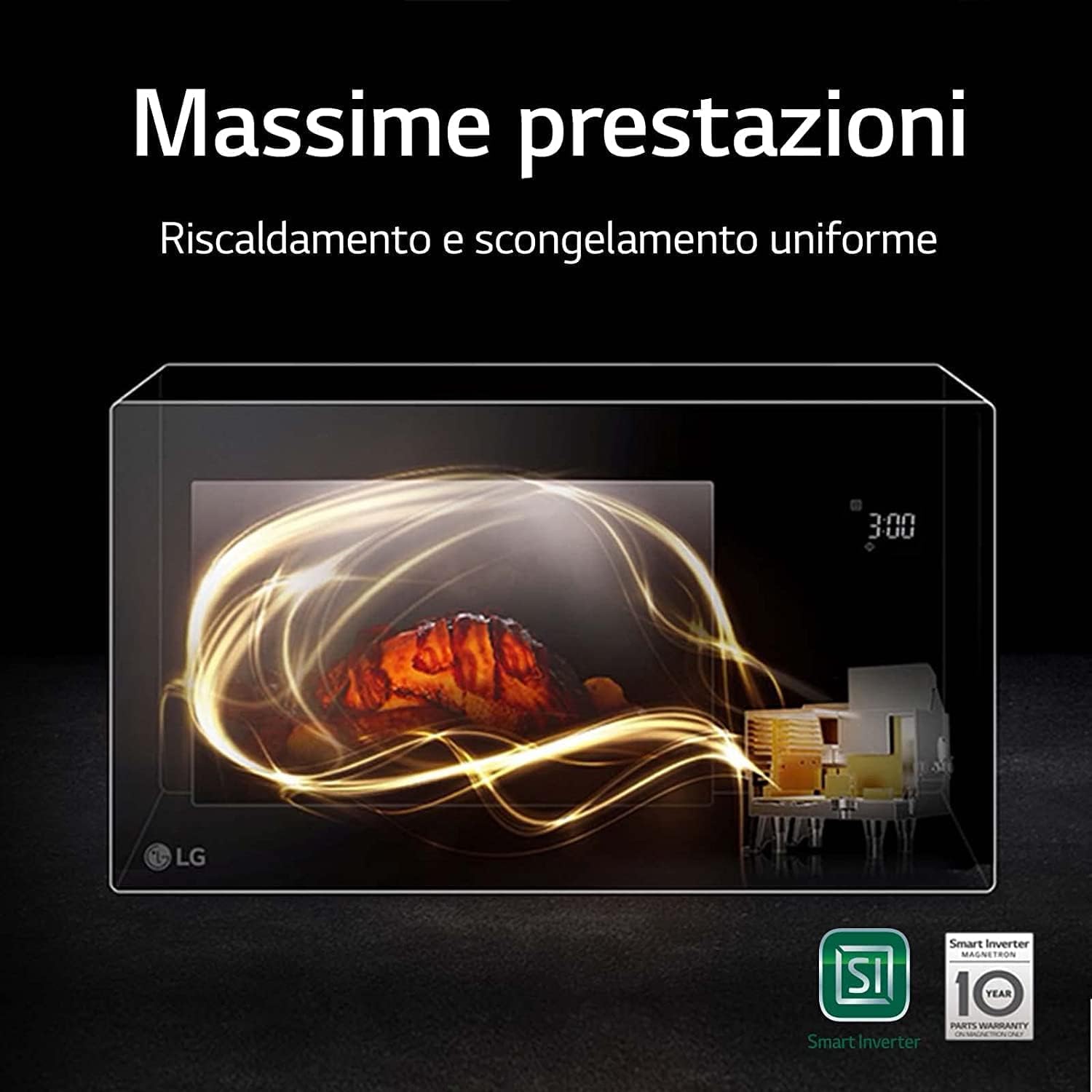 LG MH7235GPS Forno Microonde Smart Inverter con Grill al Quarzo, 32 Litri, 1200 W, Programmi Automatici, 5 Livelli di Potenza, Piatto Microonde Crispy Incluso - Nero Fumè