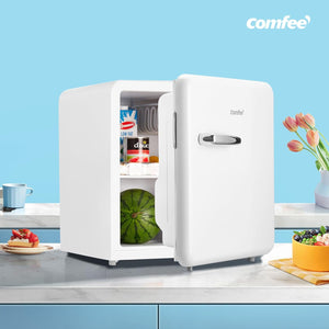 COMFEE' RCD50WH2RT(E) Frigorifero Piccolo 47 Litri, Design Retrò, Mini Frigorifero da Tavolo, Comparto Refrigeratore, Silenzioso, Frigo Bar da Ufficio, Casa, Bianco