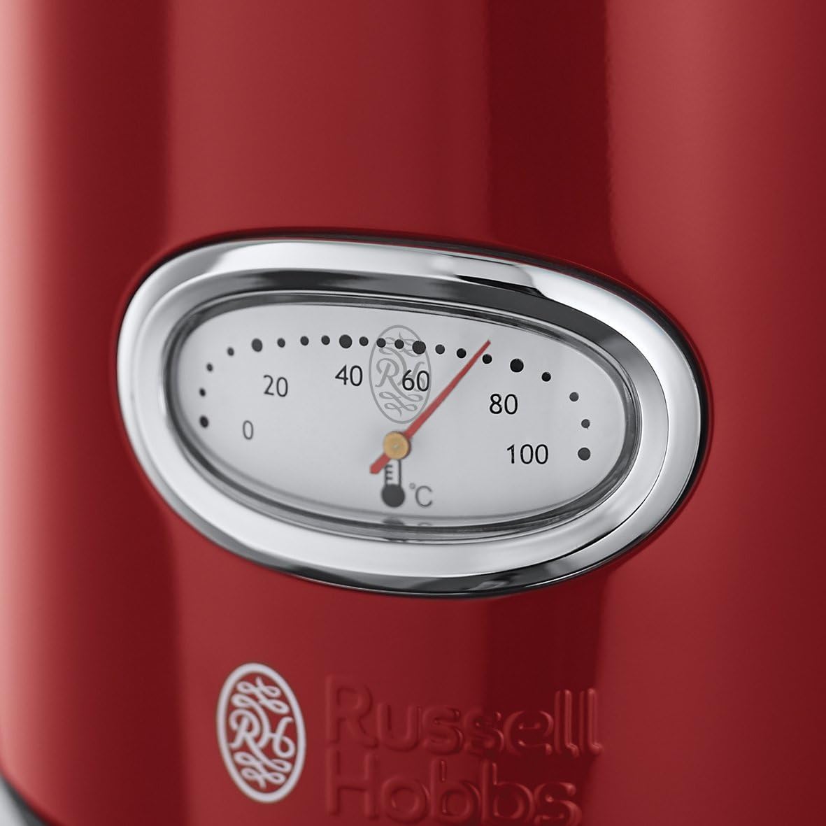 Russell Hobbs Bollitore Elettrico - 1,7 L, 2400 W - Acciaio Inox Color Rosso Lucido; Ebollizione Rapida; Display Temperatura Dell'Acqua, Indicatore Livello Dell'Acqua, Bollitore Retro 21670-70