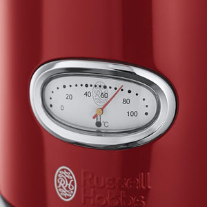 Russell Hobbs Bollitore Elettrico - 1,7 L, 2400 W - Acciaio Inox Color Rosso Lucido; Ebollizione Rapida; Display Temperatura Dell'Acqua, Indicatore Livello Dell'Acqua, Bollitore Retro 21670-70