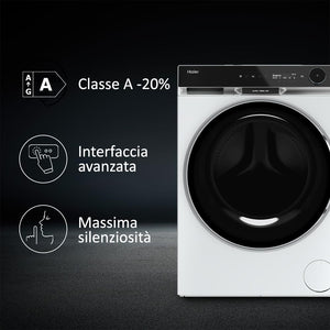 Haier X Serie 11, Lavatrice a carica frontale 10 KG, Libera Installazione, Classe A-20%, 1400 giri, Vapore, 16 programmi, Intelligenza Artificiale, Capacità XXL, 85x60x61 cm, Bianca - HW100-BD14397U1S