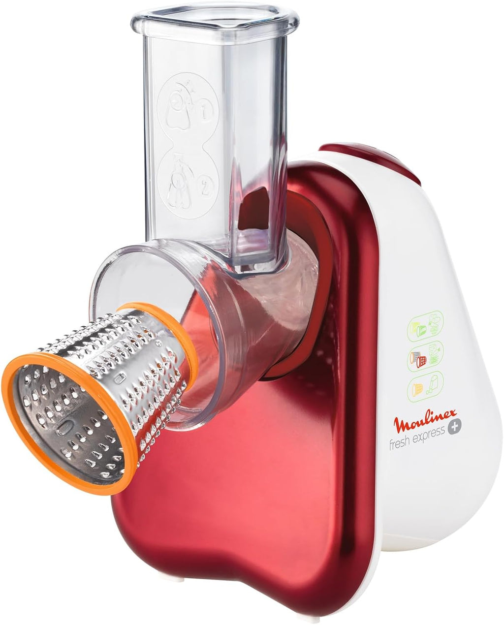 Moulinex DJ755G10 Fresh Express Plus Affettatutto Grattugia Elettrico, 5 Funzioni di Taglio, 200 W, 1 L, 1 Decibel, Plastica, Rosso