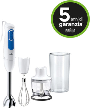 Braun MultiQuick3 MQ3025 Spaghetti, 5 ANNI DI ASSISTENZA, Minipimer Frullatore ad Immersione, Dotato di minitritatutto da 350ml, frusta a filo in acciaio inox e bicchiere graduato da 600ml, 700 watt
