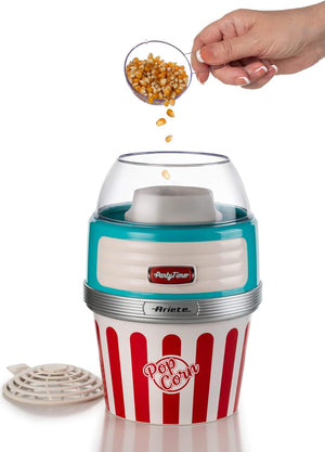 Ariete 2957 Pop Corn XL Party Time - Macchina per Popcorn - Scoppia 60gr di Mais in 2 minuti ad Aria Calda - Ciotola Estraibile - 1100 Watt - Azzurro