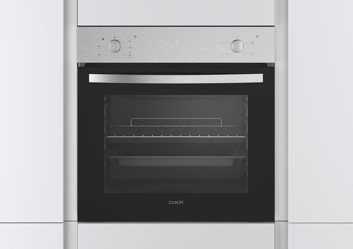 Candy FCS 100 X/E Forno Elettrico da Incasso, Statico, Capacità 70 Litri, Funzione Grill, 4 Programmi, 56.8x59.5x59.5 cm, Inox, Classe A