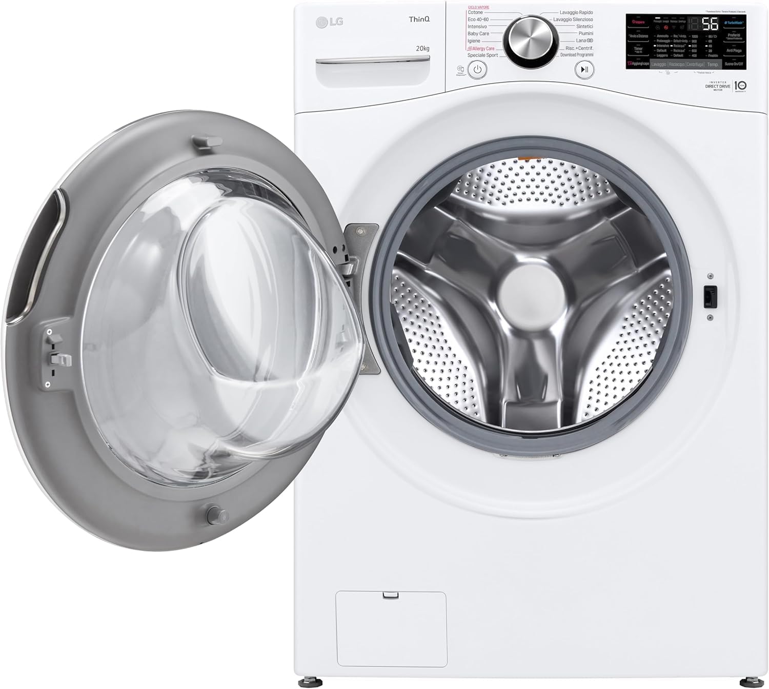 LG AI DD F0P3020TSWC Lavatrice 20kg, a Carica Frontale, Capacità XL Serie P3, Classe B, 1000 Giri, TurboWash 360, Vapore, Wi-Fi, Motore Inverter Direct Drive, Libera installazione, Bianco