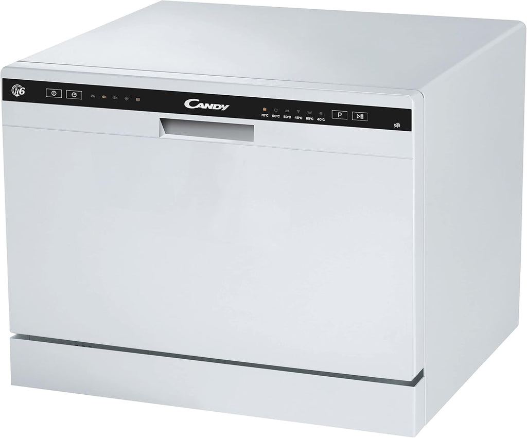 Candy Posable CDCP 6 Mini Lavastoviglie da Tavolo, 6 Coperti, 6 Programmi, Ciclo Eco, Partenza Ritardata, Classe F, 55x50xx43,8 cm, Bianco