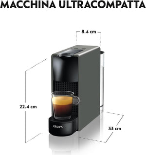 Nespresso Mini macchina da caffè a capsule Krups XN110BRD Essenza | 0,6 L | 19 bar | modalità risparmio energetico | grigio | classe energetica A