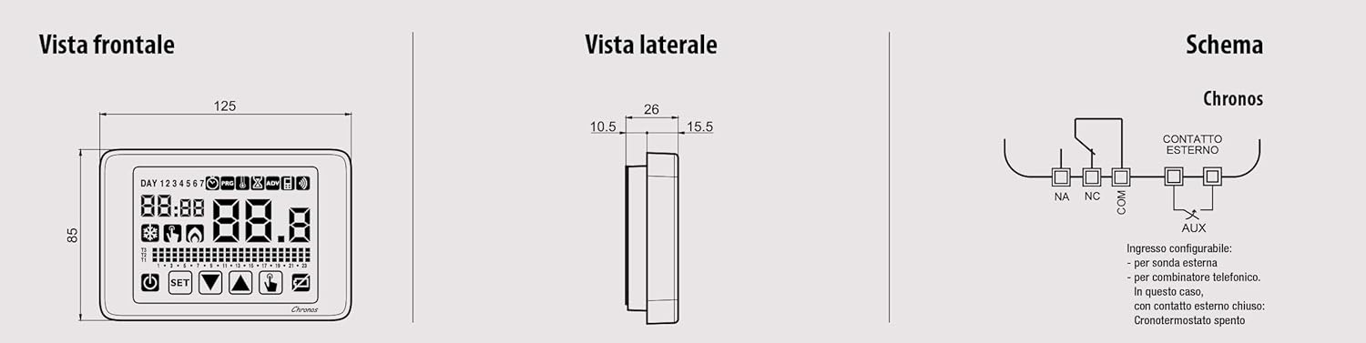 VEMER VE451100 CHRONOS BATTERIA - Cronotermostato Digitale da Parete, Display Touch Screen, Programmazione Settimanale, Alimentazione Batteria, Bianco