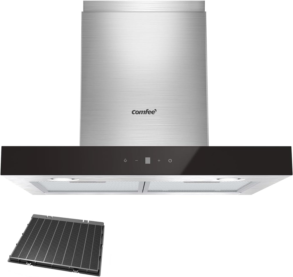 COMFEE' Cappa Aspirante 60 cm Classe A+++ TSHM77SS-60 650m³/h Acciaio Inossidabile Cappa Cucina con LED, Sistema di Ricircolo e Canalizzazione e Ciltri a Carbone