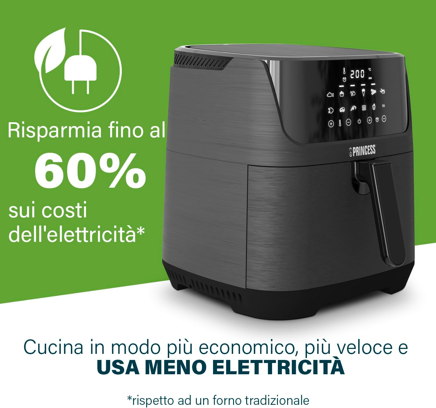 Princess Aerofryer Digitale Family – 5.2 Litri – 1700 W – Controllo digitale con 7 programmi – Teglia per Torte Inclusa – Senza BPA – Nero – 182050