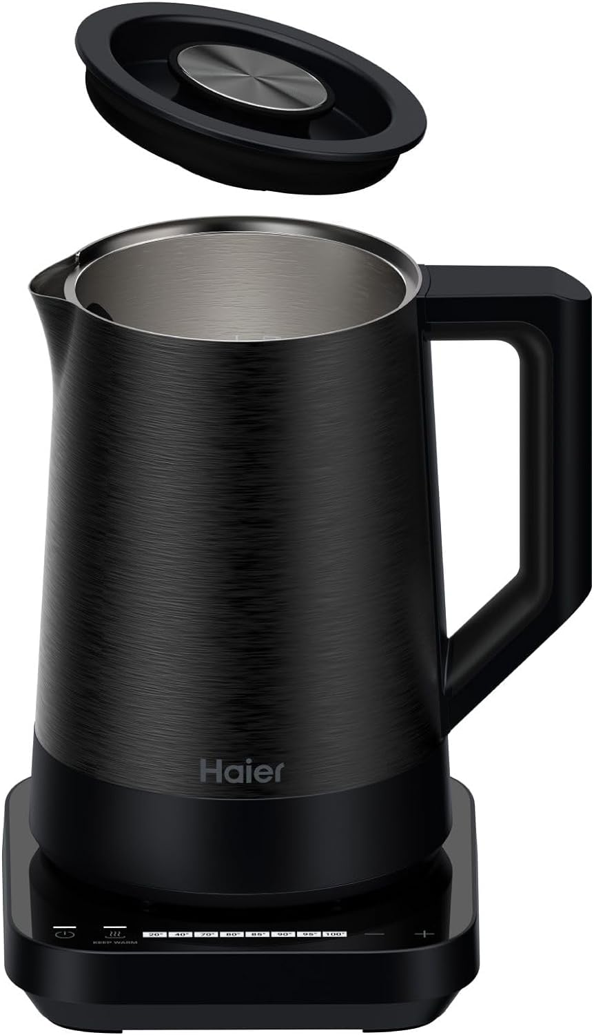 Haier Bollitore I-Master Serie 5, Acciaio inox, Capacità 1,7 L, 7 livelli di temperatura 40-100, Funzione Keep Warm, Bollitura per tazza singola, 2000 W [Nero]
