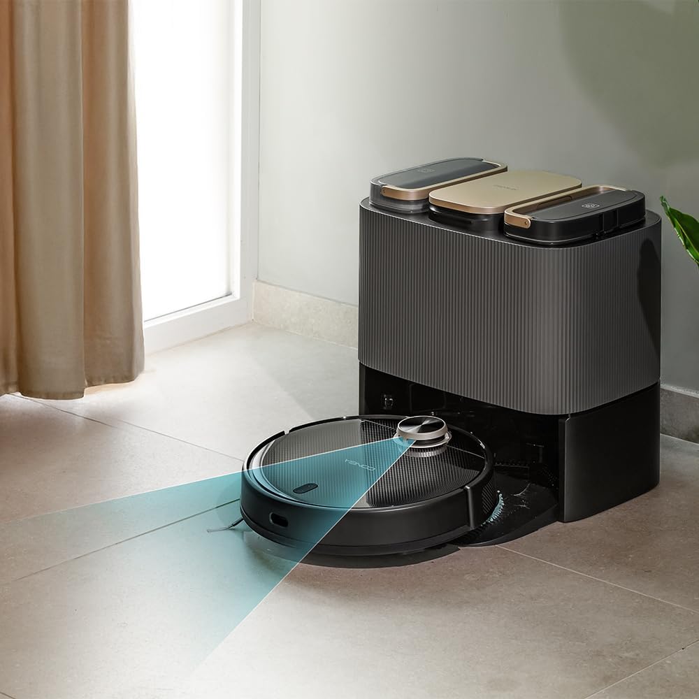 Cecotec Robot aspirapolvere auto-svuotamento e mocio rotante Conga 13090 Spin Revolution Home& Wash Essential. 7000Pa, Laser Tech, spazzola in silicone, spazzola laterale, APP, Bluetooth, WiFi 2,4