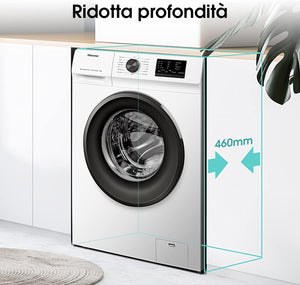 Hisense WFVC6010E - Lavatrice a Carica Frontale 6 Kg, 1000 rpm, 15 Programmi, Display LED, Programma Rapido, Partenza Ritardata, Child Lock